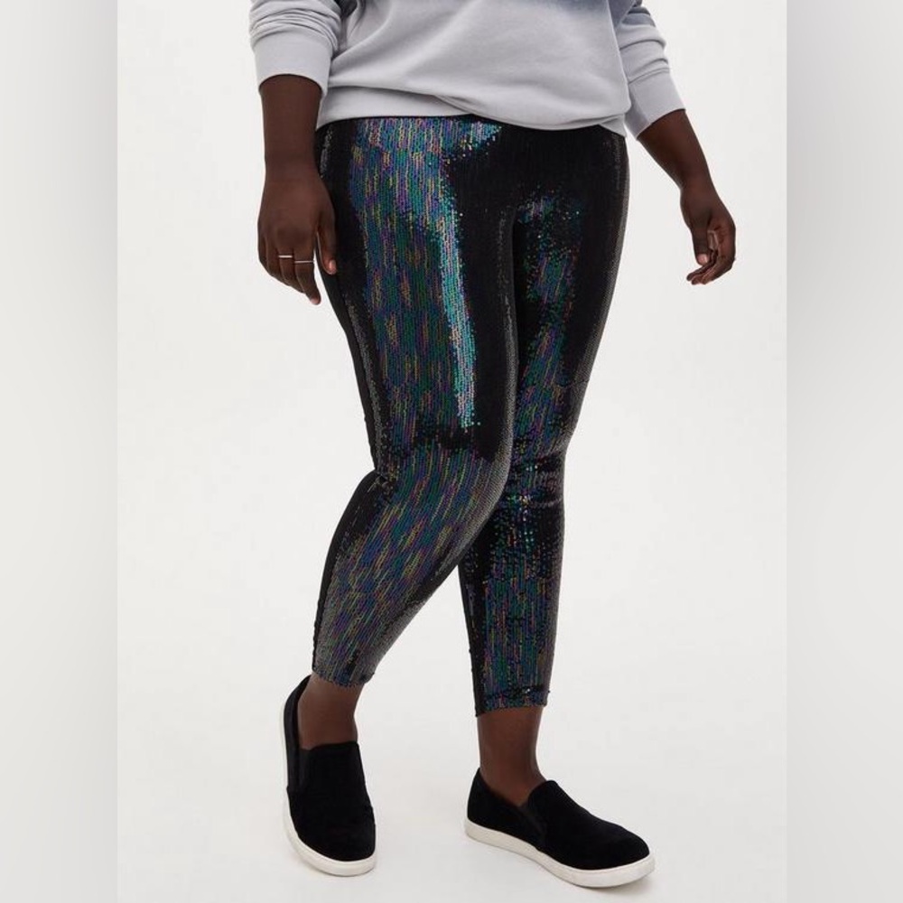 Torrid Full-Length Sequin Leggings Pull On Party Platinum Oil Slick Plus Size 1X